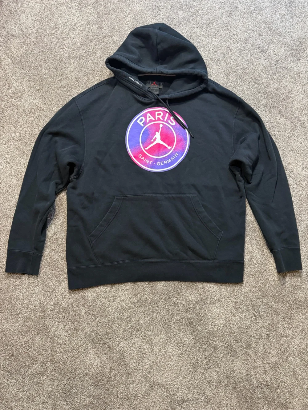 Nike Air Jordan Paris Saint-Germain Printing Hooded Black Fleece Pullover XL